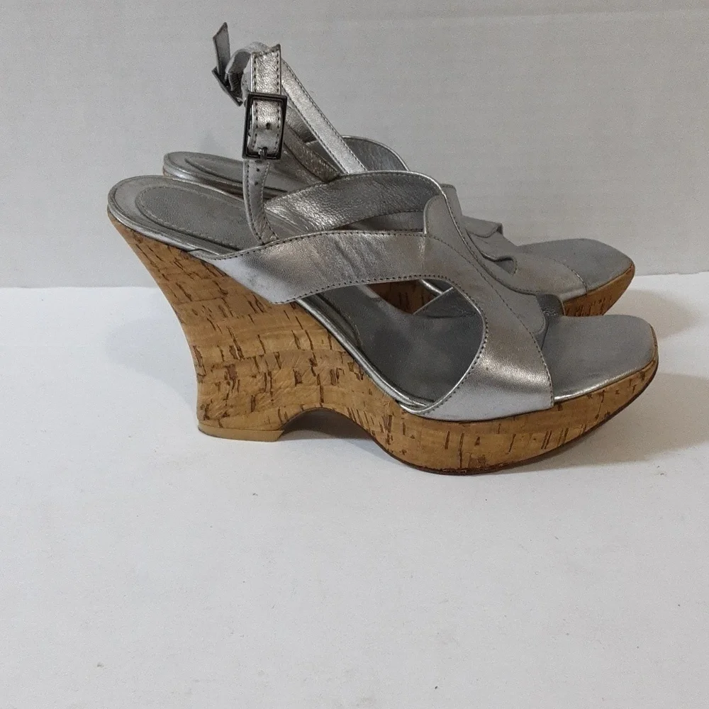 Y2k Viga Spia platform sandals leather upper size 6.5M women silver metallic